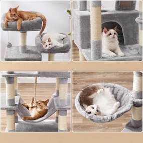 Arranhador para gatos 55 x 45 x 168 cm com 2 cavernas cinza claro