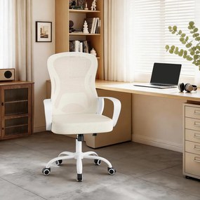 Cadeira de escritório ergonómica de malha, 60 x 60 x (95,5-105,5) cm com função de balanço bege-branco