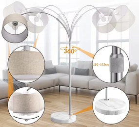 Candeeiro Pé em arco em linho 150-175 cm ajustável cinzento
