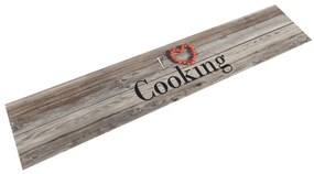 vidaXL Tapete de cozinha lavável 60x300 cm veludo padrão cooking cinza
