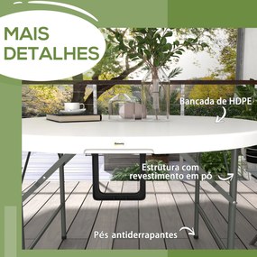 Mesa de Jardim Redonda Mesa de Varanda Dobrável com Estrutura de Aço e Bancada de HDPE Ø122x73 cm Branco