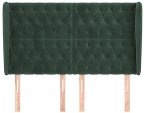 Cabeceira cama c/ abas veludo 147x23x118/128 cm verde-escuro