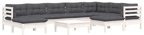 10 pcs conj. lounge de jardim c/ almofadões pinho maciço branco