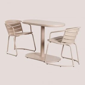 Conjunto De Mesa Oval E 2 Cadeiras De Jardim Em Aço Janti Nude Beige - Sklum