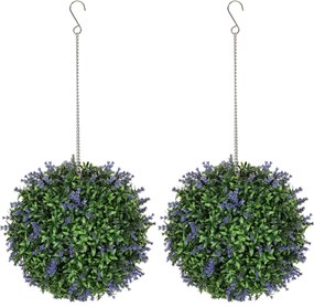 HOMCOM Conjunto de 2 bolas topiárias artificiais, plantas decorativas artificiais resistentes aos UV, Ø 27 cm, violeta e verde | Aosom Portugal