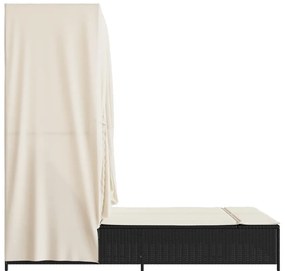 Espreguiçadeira dupla com teto e cortinas vime PE preto