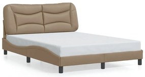 Estrutura cama c/ luzes LED 140x200cm couro artif. cappuccino