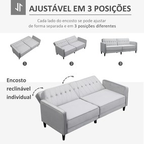 HOMCOM Sofá de 2 Lugares Convertível em Cama Estofado Aveludado com Encosto Ajustável e Pés de Madeira para Sala de Estar Escritório 189x81x83,5cm Cinza