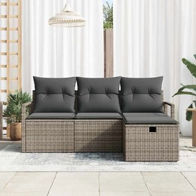 Conjunto de Sofá de Jardim vidaXL em 4 Peças com Almofadas Cinzas de R