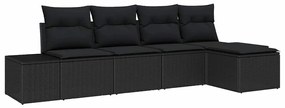 Conjunto de Sofá de Jardim com Almofadas Rattan Polipropileno Preto