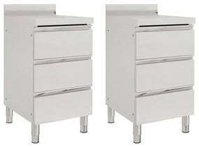 vidaXL Armários p/ cozinha comercial c/ 3 gavetas 2 pcs aço inoxidável