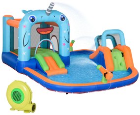 Outsunny Castelo Insuflável com Escorrega Trampolim Piscina Inflador e Bolsa de Transporte para Exterior 420x370x230cm Multicolorido