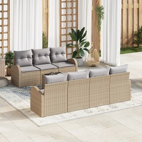 vidaXL Conjunto de Sofá de Jardim de 8 Peças com Almofadas Bege Vime Sintético