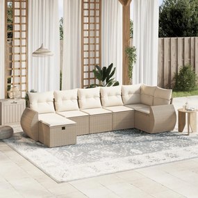 vidaXL 7 pcs conjunto de sofás p/ jardim com almofadões vime PE bege