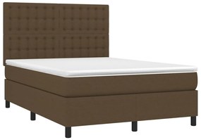 Cama box spring c/ colchão/LED 140x190cm tecido castanho-escuro