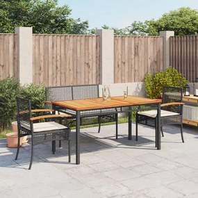 4 pcs conjunto de jardim p/ jardim c/ almofadões vime PE preto