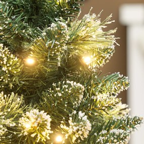 Mini Árvore de Natal Artificial com 35 Luzes LED 60 cm 64 Ramos com Neve Pinha Bagas e Base de Saco de Juta Ø41x60 cm Verde