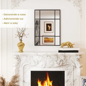 Espelho Retangular de Parede Espelho de Janela 70x50 cm com Moldura Metálica Espelho Decorativo para Sala Quarto Preto