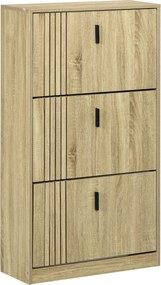 Sapateira com 3 portas, capacidade para 18 pares, ideal para a entrada, corredor ou sala de estar, 63 x 24 x 117 cm, em cor carvalho