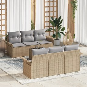 Conjunto de Sofá de Jardim vidaXL 7 Peças com Almofadas Bege Vime Sint