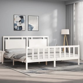 Cama sem colchão 200x200 cm madeira de pinho maciça branco