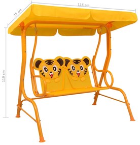 Banco de baloiço para crianças 115x75x110 cm tecido amarelo