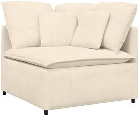 Sofá modular com pufes e almofadas tecido corduroy creme