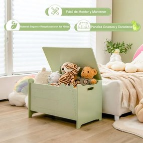 Caixa de brinquedos para crianças com dobradiça de segurança para o quarto das crianças 60 x 33 x 37,5 cm Verde