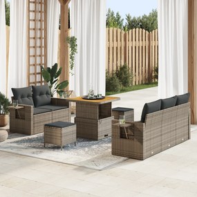 Conjunto de Sofá de Jardim de 8 peças com Almofadas Cinza Rattan PE Ac
