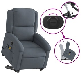 Poltrona massagens elevatória elétrica veludo cinzento-escuro