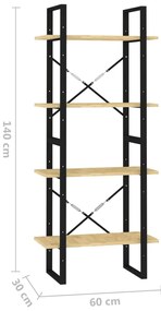 Estante com 4 prateleiras 60x30x140 cm pinho maciço castanho