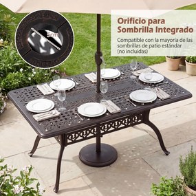 Mesa de Jantar de Exterior (CADEIRAS NÃO INCLUIDAS), 150 x 90 x 73 cm, Furo para Guarda-Sol, Bronze