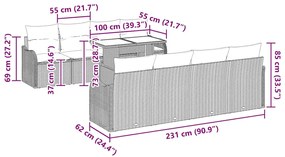 Conjunto de Sofá de Jardim de 9 Peças com Almofadas Bege em Rattan Sin