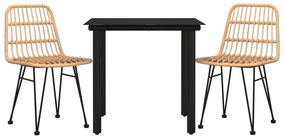 3 pcs conjunto de jantar para jardim vime PE