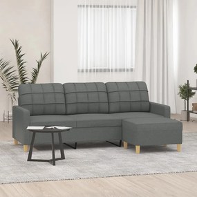 3201002 vidaXL Sofá de 3 lugares com apoio de pés 180 cm tecido cinza-escuro