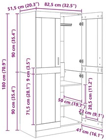 Guarda-roupa Madeira Antiga 82,5 x 51,5 x 180 cm