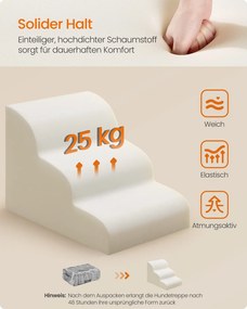 Escada para cães 57 x 40 x 40 cm com revestimento antiderrapante e 3 degraus cinza 