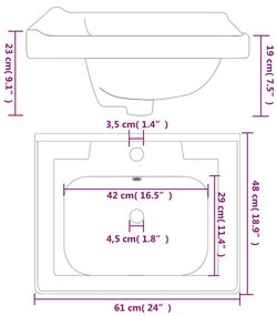 Lavatório casa de banho retangular 61x48x23 cm cerâmica branco