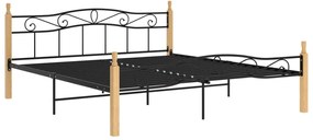 Estrutura de cama 200x200cm metal/madeira carvalho maciça preto