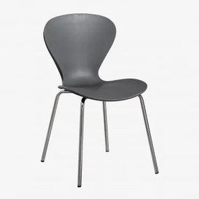 Stackable Dining Chair Uit Cinza Cromado & Polipropileno Cinzento Escuro - Sklum