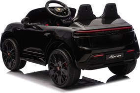 Carro elétrico para crianças até 5 anos Porsche Macan Turbo 12V, com bateria de lítio, Pneus de borracha, Controle remoto Preto