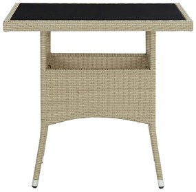 Mesa de jantar para exterior vime PE e vidro bege