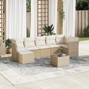 vidaXL 8 pcs conjunto de sofás p/ jardim com almofadões vime PE bege