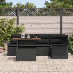 Conjunto de Sofá de Jardim vidaXL com Almofadas Preto Rattan Poliméric