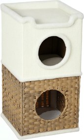 PawHut Casinha para gato de interior 3 níveis, torre para gato com arranhador em sisal 41 x 41 x 75,5 cm, creme | Aosom Portugal