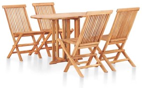 vidaXL 5 pcs conjunto jantar dobrável p/ exterior madeira teca maciça