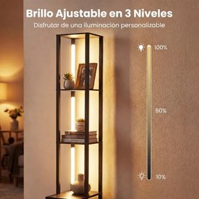 Candeeiro de pé moderno com prateleiras e gaveta Mesa auxiliar com brilho ajustável para sala de estar, quarto, escritório, casa Preto