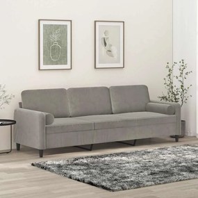 vidaXL Sofá 3 lugares c/ almofadas/almofadões 210cm tecido cinza-claro