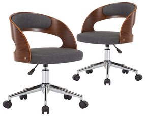Cadeiras jantar giratórias 2pcs madeira curvada/tecido cinzento