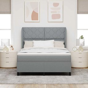 Cama Box com Colchão - Cinza Claro, 140x200 cm, Tecido